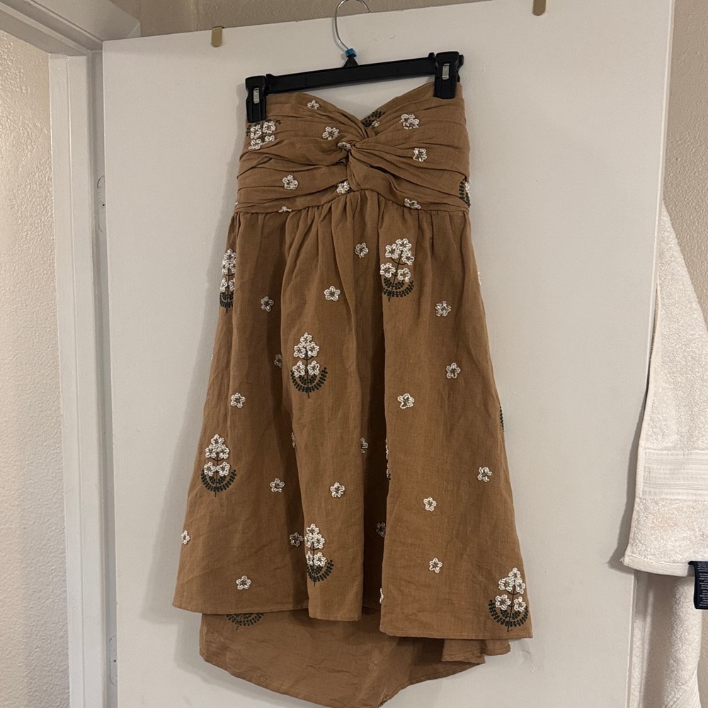 Brown Floral Embroidered Women's Dress